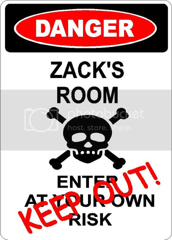 ZACK Danger enter at own risk KEEP OUT room  9" x 12" Aluminum novelty parking sign wall décor art  for indoor or outdoor use.