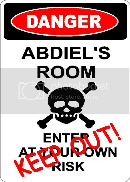 ABDIEL Danger enter at own risk KEEP OUT room  9" x 12" Aluminum novelty parking sign wall décor art  for indoor or outdoor use.