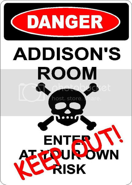 ADDISON Danger enter at own risk KEEP OUT room  9" x 12" Aluminum novelty parking sign wall décor art  for indoor or outdoor use.