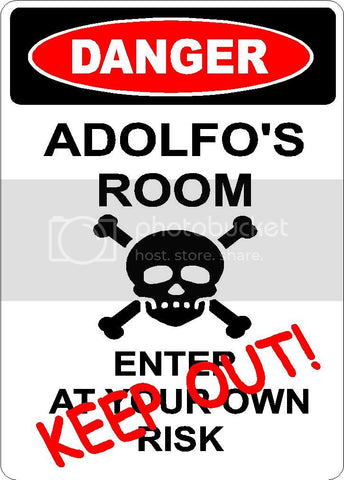 ADOLFO Danger enter at own risk KEEP OUT room  9" x 12" Aluminum novelty parking sign wall décor art  for indoor or outdoor use.
