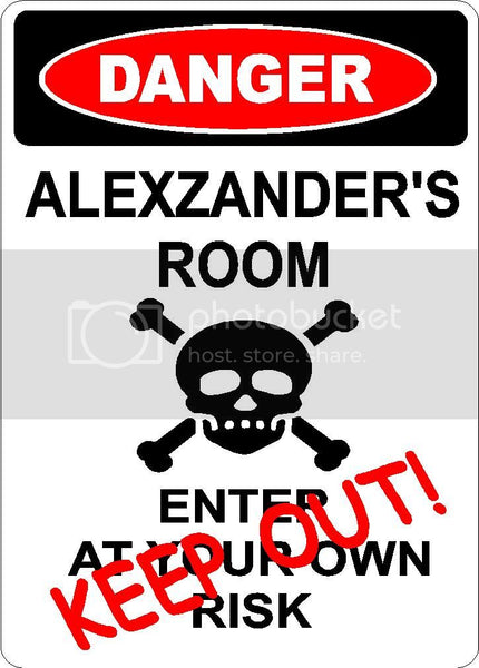 ALEXZANDER Danger enter at own risk KEEP OUT room  9" x 12" Aluminum novelty parking sign wall décor art  for indoor or outdoor use.