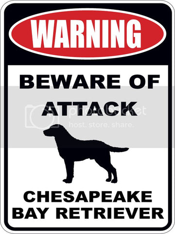 Warning Beware of ATTACK    CHESAPEAKE BAY RETRIEVER  dog lover 9"x12" aluminum novelty parking sign.