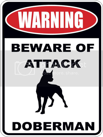 Warning Beware of ATTACK    DOBERMAN dog lover 9"x12" aluminum novelty parking sign.