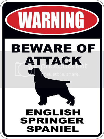 Warning Beware of ATTACK    ENGLISH SPRINGER SPANIEL  dog lover 9"x12" aluminum novelty parking sign.