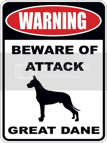 Warning Beware of ATTACK    GREAT DANE  dog lover 9"x12" aluminum novelty parking sign.