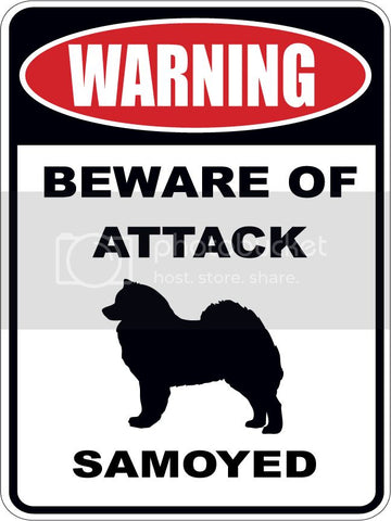 Warning Beware of ATTACK    SAMOYED dog lover 9"x12" aluminum novelty parking sign.