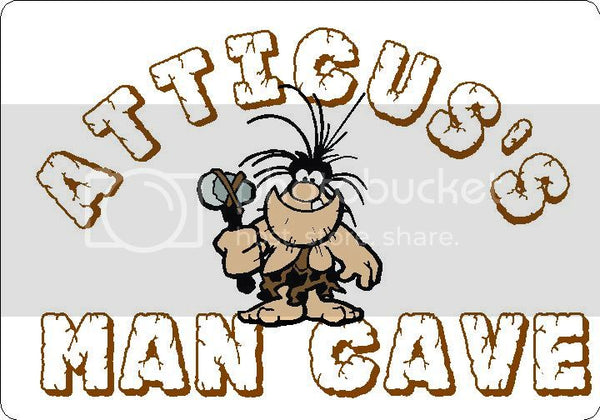 ATTICUS Man Cave 9"x12" Aluminum novelty parking sign wall decor.