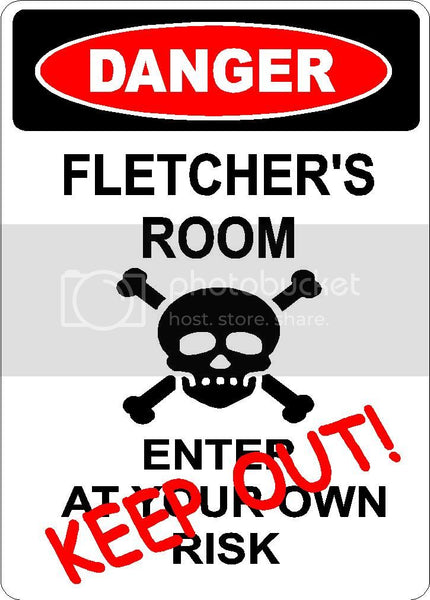 FLETCHER Danger enter at own risk KEEP OUT room  9" x 12" Aluminum novelty parking sign wall décor art  for indoor or outdoor use.