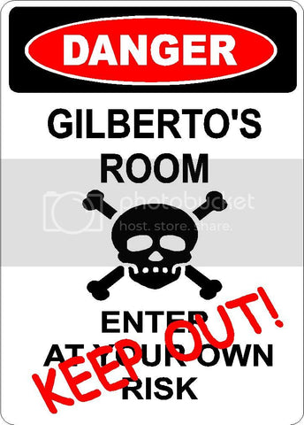 GILBERTO Danger enter at own risk KEEP OUT room  9" x 12" Aluminum novelty parking sign wall décor art  for indoor or outdoor use.