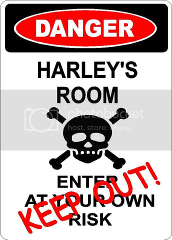 HARLEY Danger enter at own risk KEEP OUT room  9" x 12" Aluminum novelty parking sign wall décor art  for indoor or outdoor use.