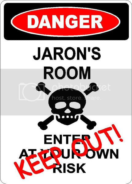 JARON Danger enter at own risk KEEP OUT room  9" x 12" Aluminum novelty parking sign wall décor art  for indoor or outdoor use.