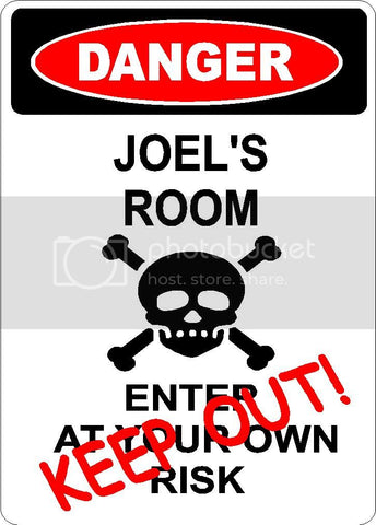 JOEL Danger enter at own risk KEEP OUT room  9" x 12" Aluminum novelty parking sign wall décor art  for indoor or outdoor use.