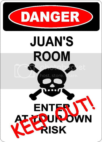 JUAN Danger enter at own risk KEEP OUT room  9" x 12" Aluminum novelty parking sign wall décor art  for indoor or outdoor use.