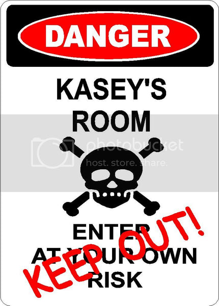 KASEY Danger enter at own risk KEEP OUT room  9" x 12" Aluminum novelty parking sign wall décor art  for indoor or outdoor use.