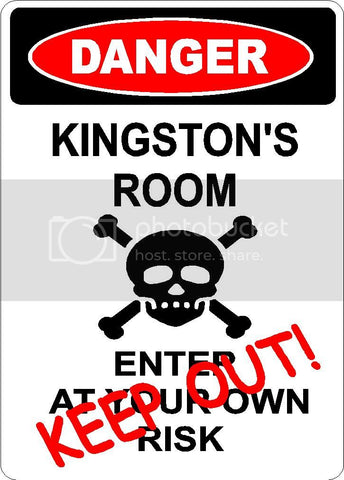 KINGSTON Danger enter at own risk KEEP OUT room  9" x 12" Aluminum novelty parking sign wall décor art  for indoor or outdoor use.