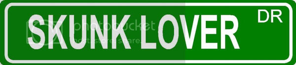 SKUNK LOVER Green 4" x 18" ALUMINUM animal novelty street sign great for indoor or outdoor long term use.
