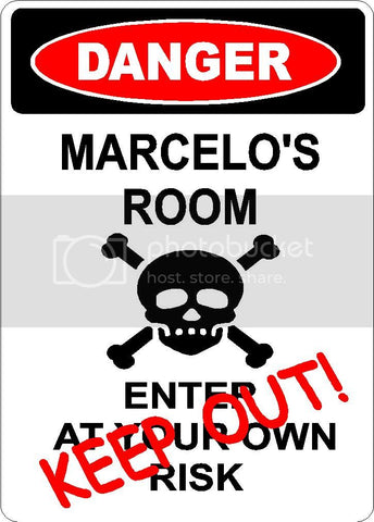 MARCELO Danger enter at own risk KEEP OUT room  9" x 12" Aluminum novelty parking sign wall décor art  for indoor or outdoor use.