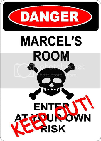 MARCEL Danger enter at own risk KEEP OUT room  9" x 12" Aluminum novelty parking sign wall décor art  for indoor or outdoor use.