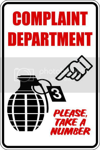 9"x12" Aluminum   complaint deprtment funny  parking sign for indoors or outdoors