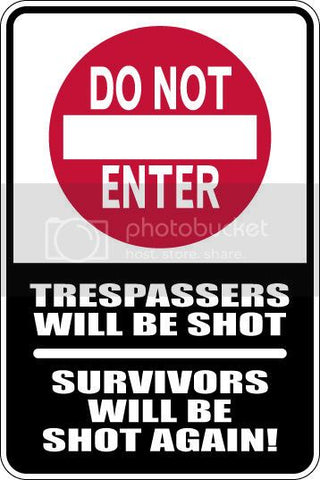 9"x12" Aluminum  warning trespassing will be shot  funny  parking sign for indoors or outdoors