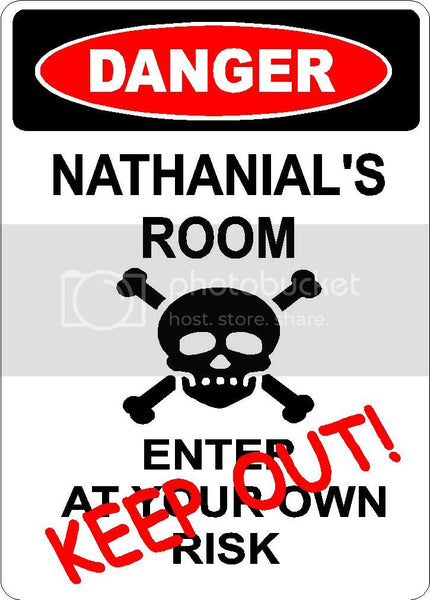 NATHANIAL Danger enter at own risk KEEP OUT room  9" x 12" Aluminum novelty parking sign wall décor art  for indoor or outdoor use.