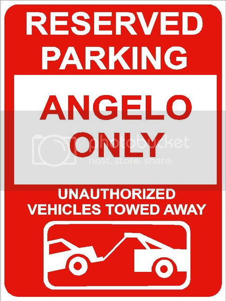 9"x12" ANGELO ONLY RESERVED parking aluminum novelty sign great for indoor or outdoor long term use.