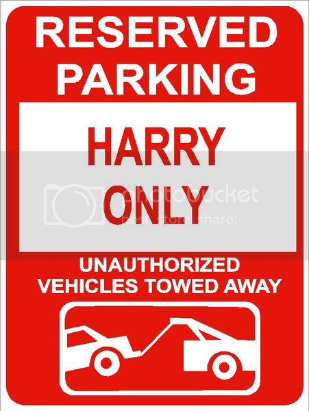9"x12" HARRY ONLY RESERVED parking aluminum novelty sign great for indoor or outdoor long term use.