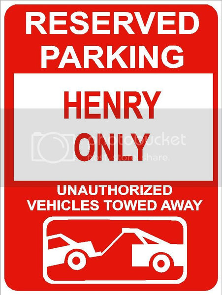 9"x12" HENRY ONLY RESERVED parking aluminum novelty sign great for indoor or outdoor long term use.