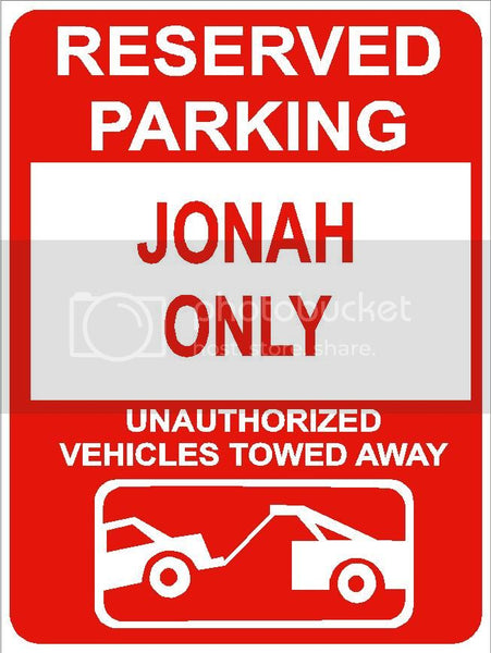 9"x12" JONAH ONLY RESERVED parking aluminum novelty sign great for indoor or outdoor long term use.