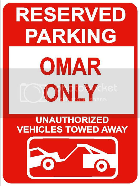 9"x12" OMAR ONLY RESERVED parking aluminum novelty sign great for indoor or outdoor long term use.