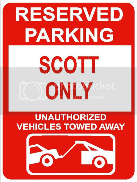 9"x12" SCOTT ONLY RESERVED parking aluminum novelty sign great for indoor or outdoor long term use.