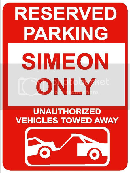 9"x12" SIMEON ONLY RESERVED parking aluminum novelty sign great for indoor or outdoor long term use.