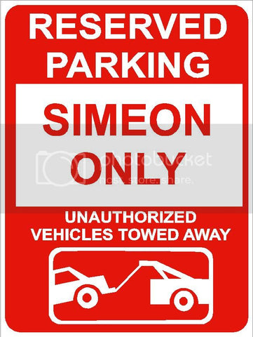 9"x12" SIMEON ONLY RESERVED parking aluminum novelty sign great for indoor or outdoor long term use.