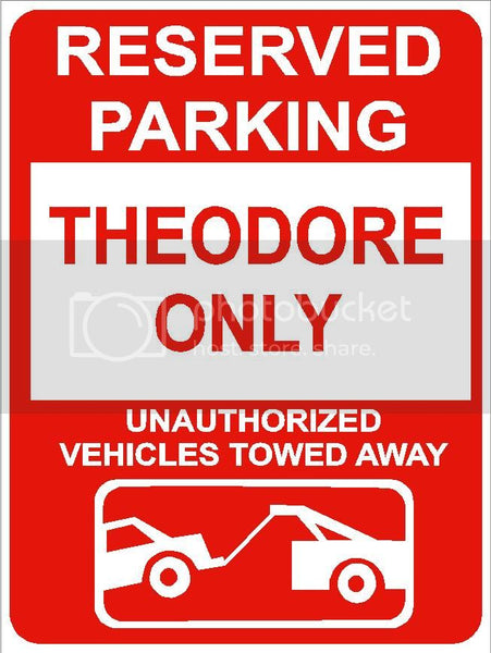 9"x12" THEODORE ONLY RESERVED parking aluminum novelty sign great for indoor or outdoor long term use.
