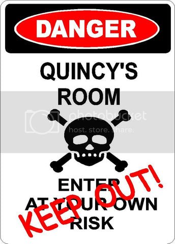 QUINCY Danger enter at own risk KEEP OUT room  9" x 12" Aluminum novelty parking sign wall décor art  for indoor or outdoor use.