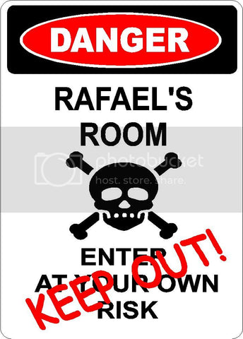 RAFAEL Danger enter at own risk KEEP OUT room  9" x 12" Aluminum novelty parking sign wall décor art  for indoor or outdoor use.