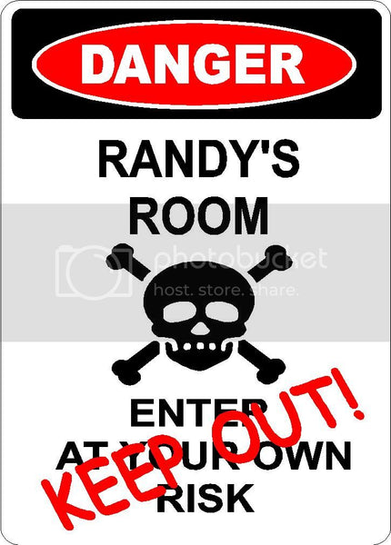 RANDY Danger enter at own risk KEEP OUT room  9" x 12" Aluminum novelty parking sign wall décor art  for indoor or outdoor use.