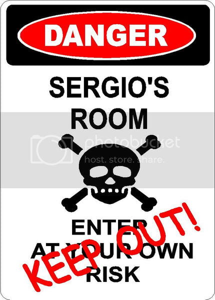 SERGIO Danger enter at own risk KEEP OUT room  9" x 12" Aluminum novelty parking sign wall décor art  for indoor or outdoor use.