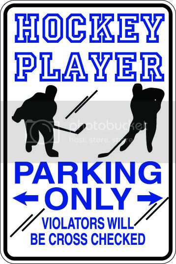 9"x12" Aluminum  Aluminum  hockey players violators checked funny  parking sign for indoors or outdoors