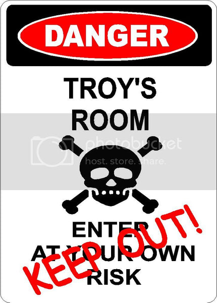 TROY Danger enter at own risk KEEP OUT room  9" x 12" Aluminum novelty parking sign wall décor art  for indoor or outdoor use.