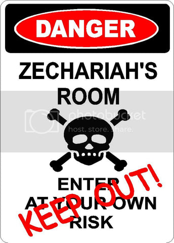 ZECHARIAH Danger enter at own risk KEEP OUT room  9" x 12" Aluminum novelty parking sign wall décor art  for indoor or outdoor use.